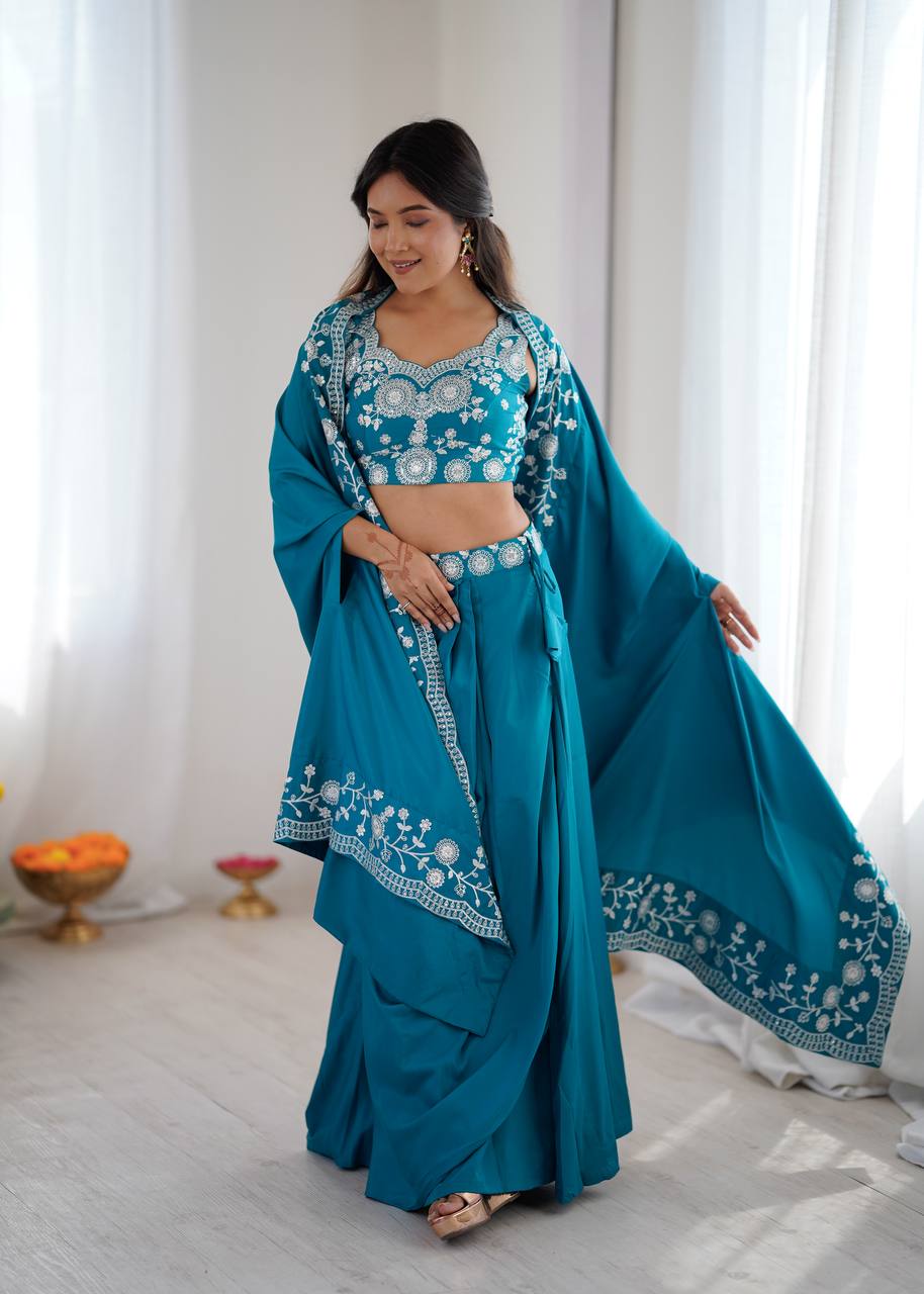 Arti Chauhan Wear Sky Blue Color French Crepe Western Dhoti Set ...