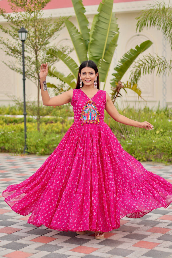 Navratri Garba Nights Pink Color Gamathi Work Gown