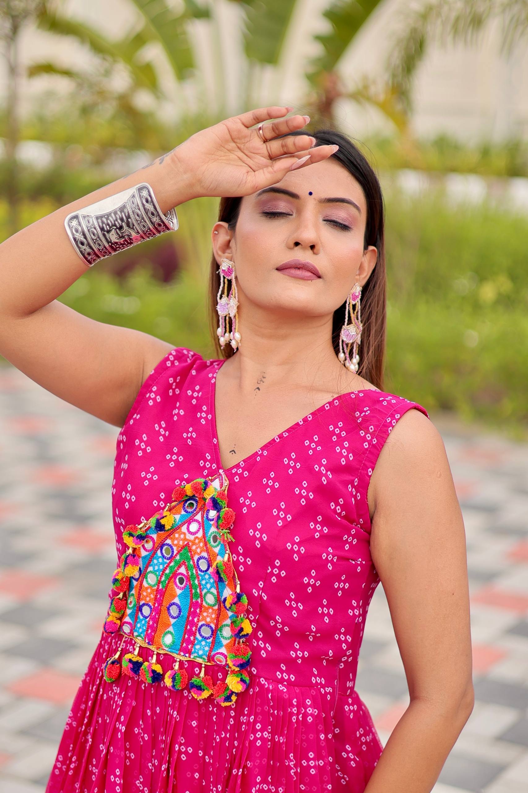 Navratri Garba Nights Pink Color Gamathi Work Gown