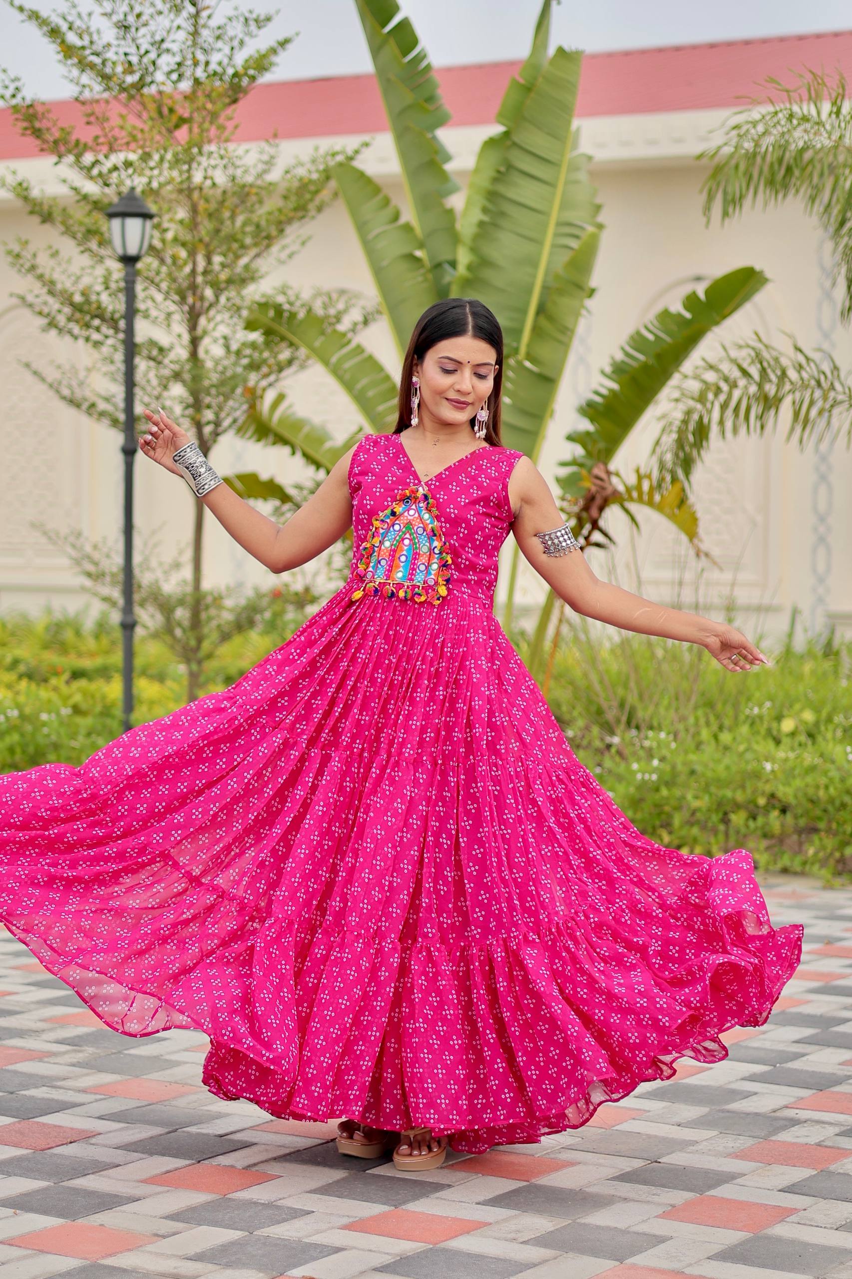 Navratri Garba Nights Pink Color Gamathi Work Gown