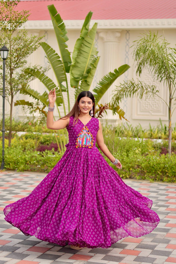 Navratri Garba Nights Purple Color Gamathi Work Gown