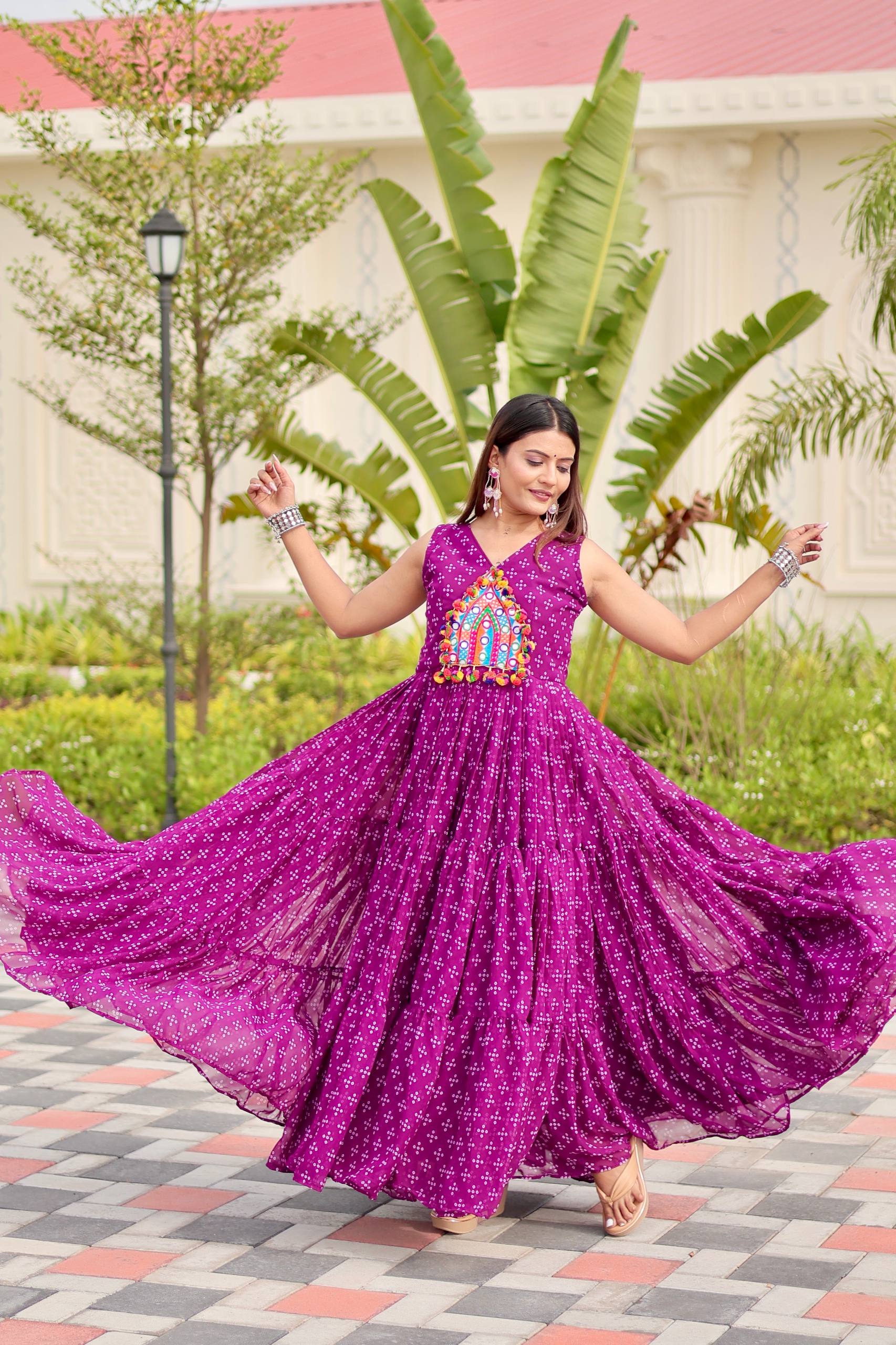 Navratri Garba Nights Purple Color Gamathi Work Gown