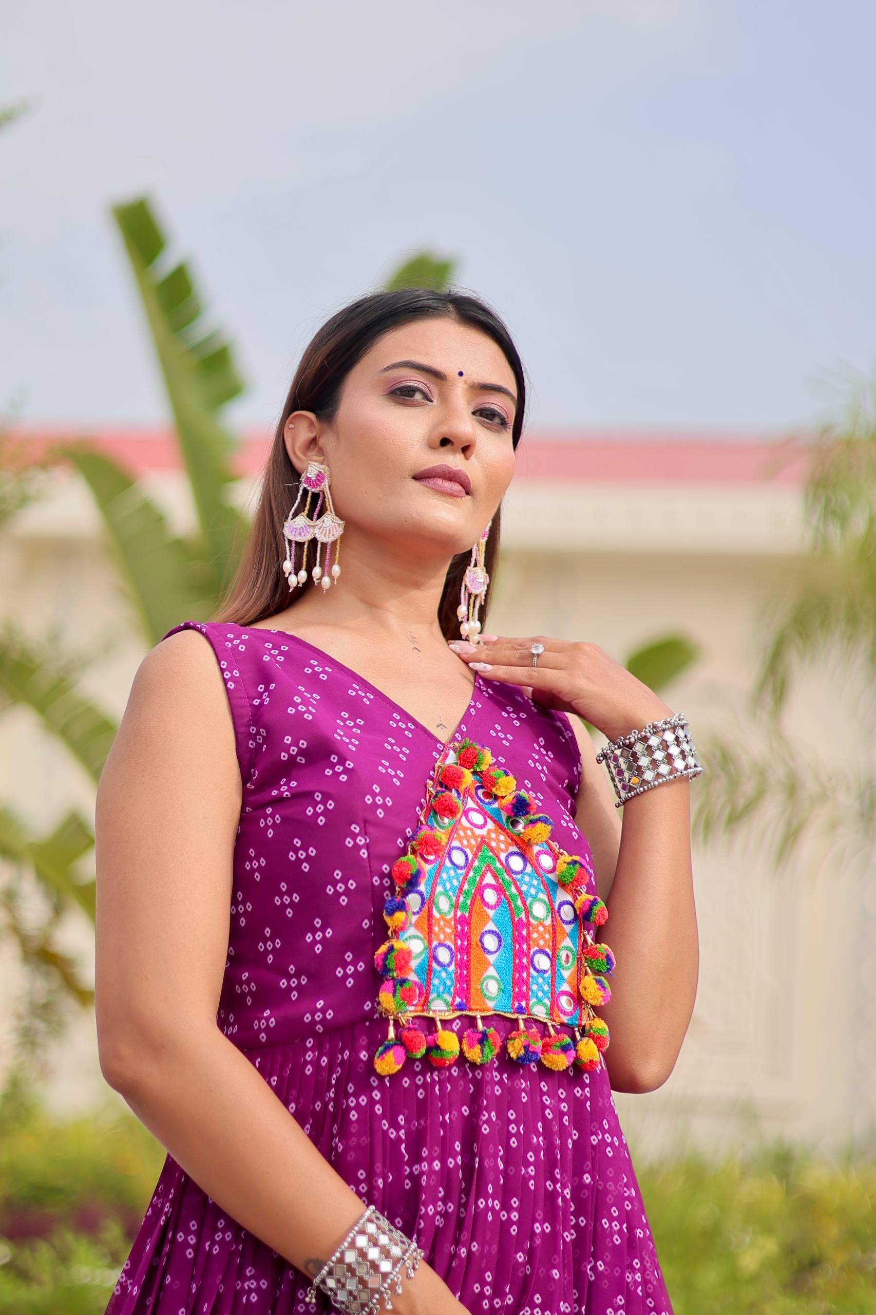 Navratri Garba Nights Purple Color Gamathi Work Gown
