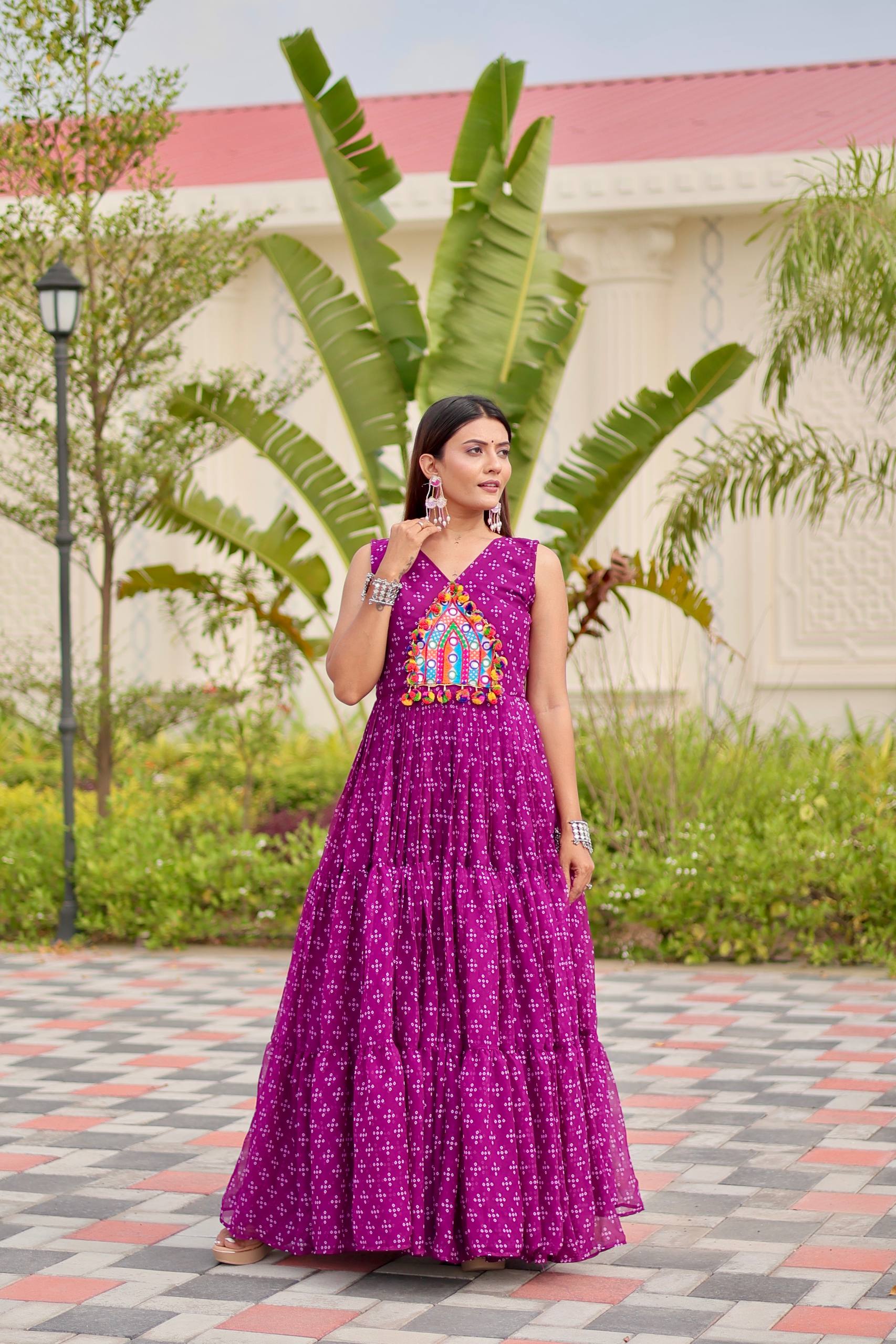 Navratri Garba Nights Purple Color Gamathi Work Gown
