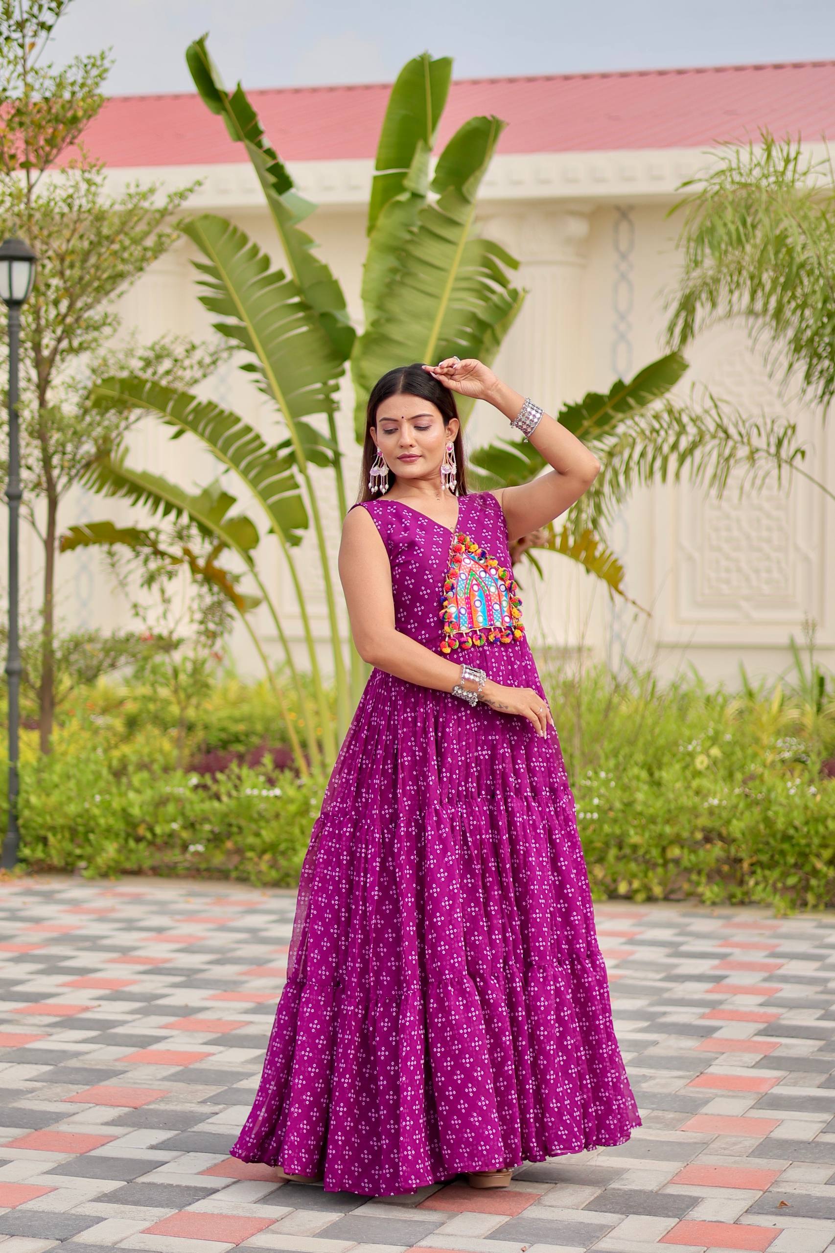 Navratri Garba Nights Purple Color Gamathi Work Gown