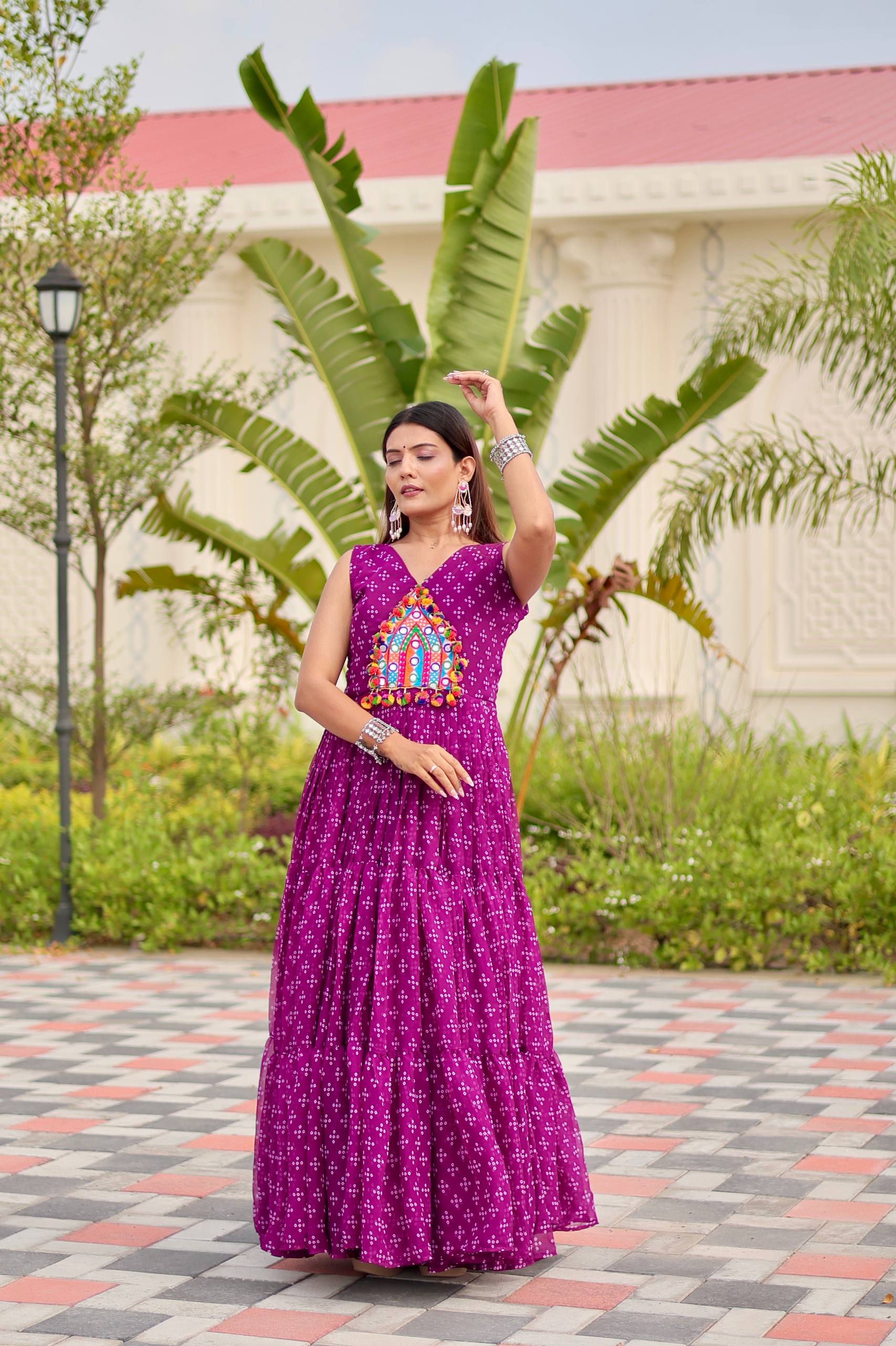 Navratri Garba Nights Purple Color Gamathi Work Gown