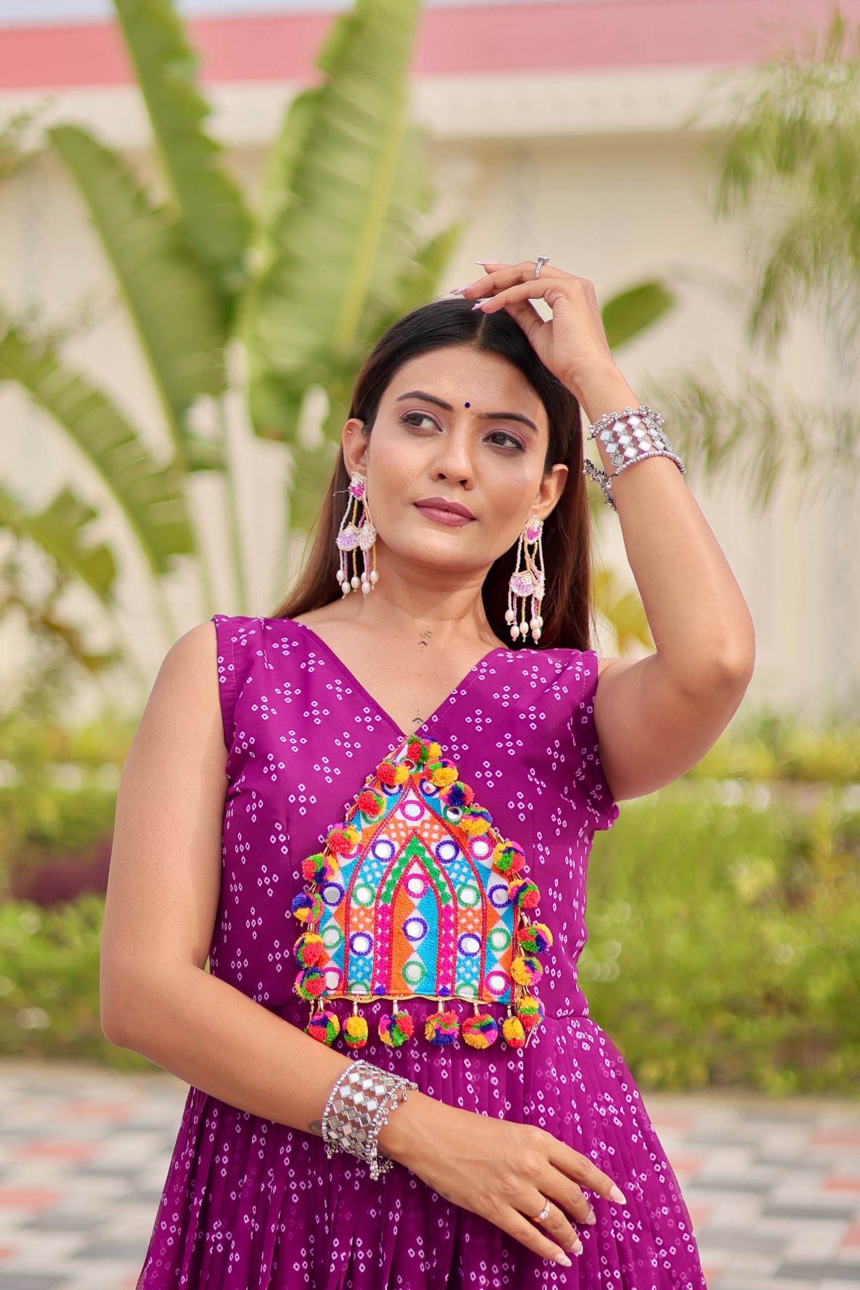 Navratri Garba Nights Purple Color Gamathi Work Gown
