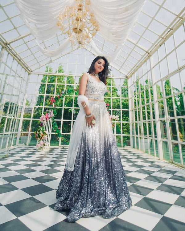 Party Wear Gray Color Designer Sequins Lehenga Choli