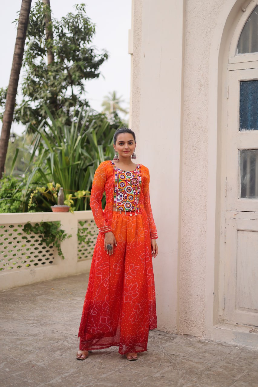 Beautiful Bandhani Printed Navratri Special Plazzo Suit