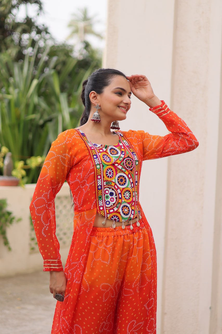 Beautiful Bandhani Printed Navratri Special Plazzo Suit