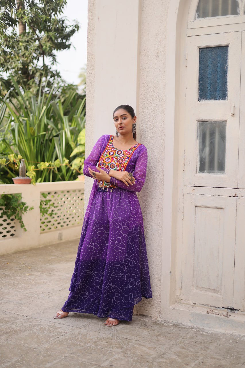 Beautiful Bandhani Printed Navratri Special Plazzo Suit