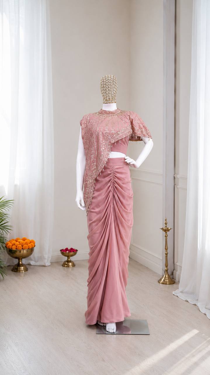 Designer Peach Color Crepe Silk Koti Dhoti Set – Vastra Shop