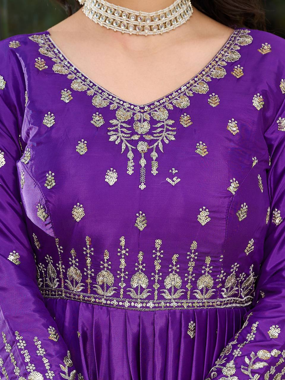 Party Wear Purple Color American Silk And Thread With Sequence Work Gown