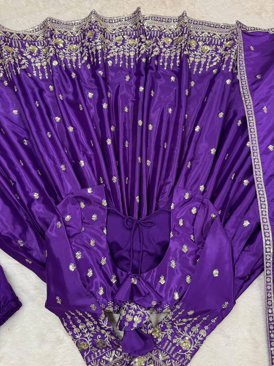 Party Wear Purple Color American Silk And Thread With Sequence Work Gown