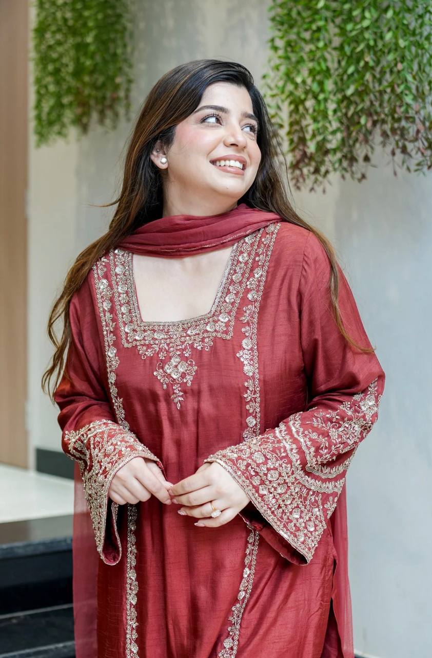 Wedding Wear Brown Color Ready To Wear Designer Palazzo Suit Set