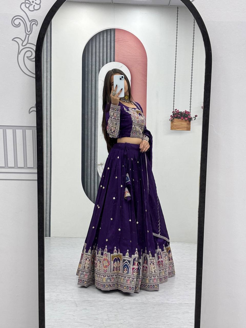 Traditional Wear Purple Color Pure Vichitra Heavy Embroidery Coading Sequence Thread Work Lehenga Choli