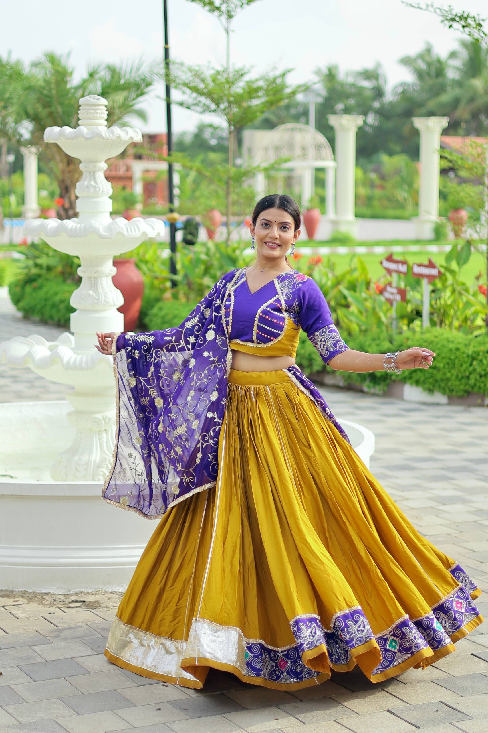 Designer Yellow Color Pure Cotton Navratri Wear Lehenga Choli
