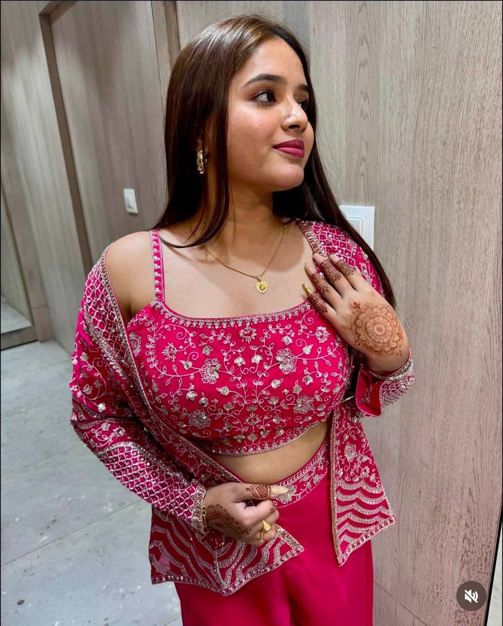 Party Wear Pink Color Chinon Silk Embroidery Sequins Thread Work Koti With Palazzo Suit