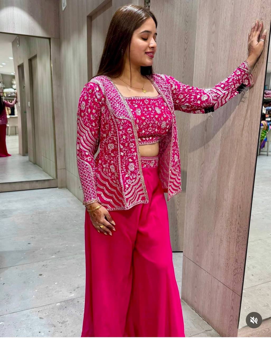 Party Wear Pink Color Chinon Silk Embroidery Sequins Thread Work Koti With Palazzo Suit