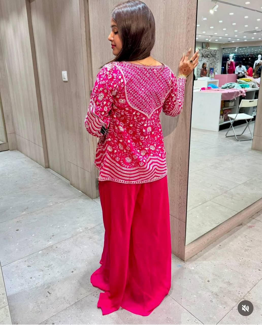 Party Wear Pink Color Chinon Silk Embroidery Sequins Thread Work Koti With Palazzo Suit