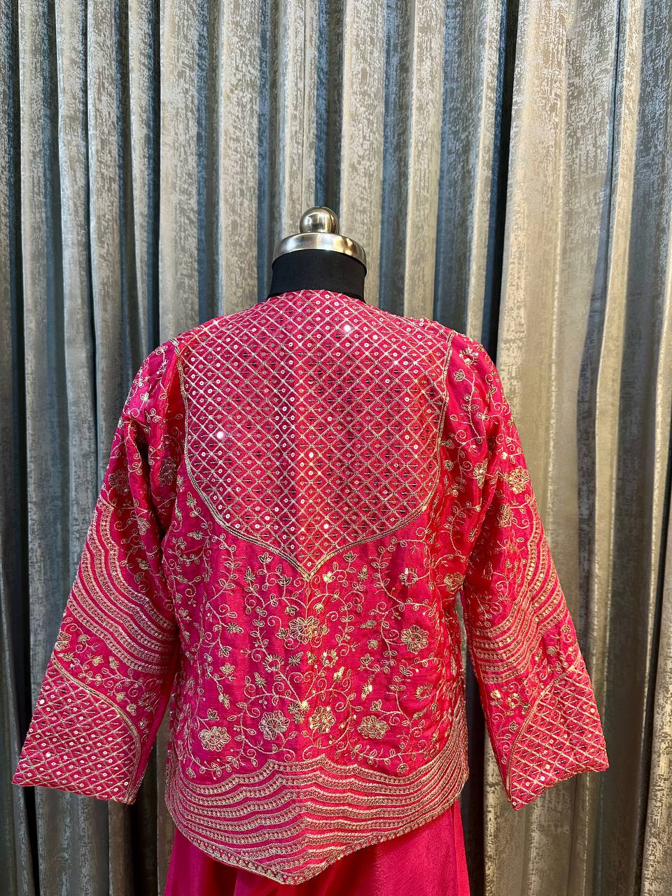 Party Wear Pink Color Chinon Silk Embroidery Sequins Thread Work Koti With Palazzo Suit
