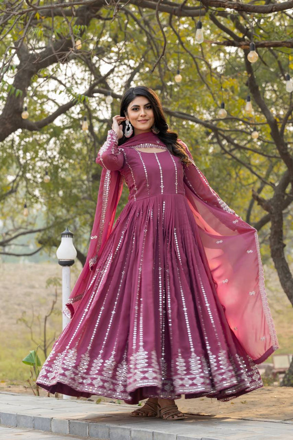 Superhit Lavender Color Faux Georgette With Sequence Embroidery Work Beautiful Gown
