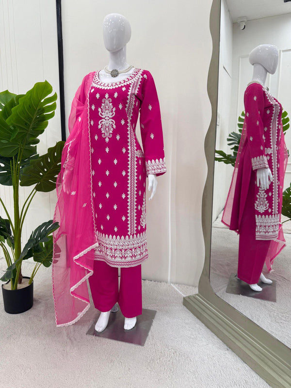 Ceremony Wear Pink Color Roman Silk Chine Stitch Silk Beautiful Salwar Suit
