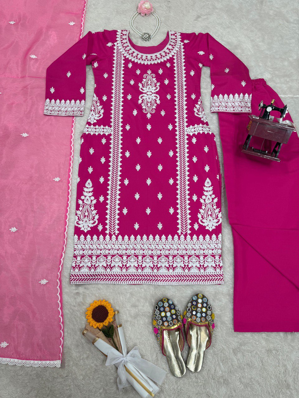 Ceremony Wear Pink Color Roman Silk Chine Stitch Silk Beautiful Salwar Suit