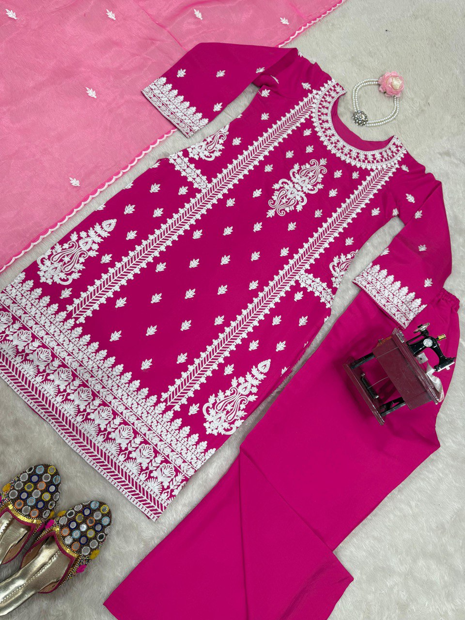 Ceremony Wear Pink Color Roman Silk Chine Stitch Silk Beautiful Salwar Suit