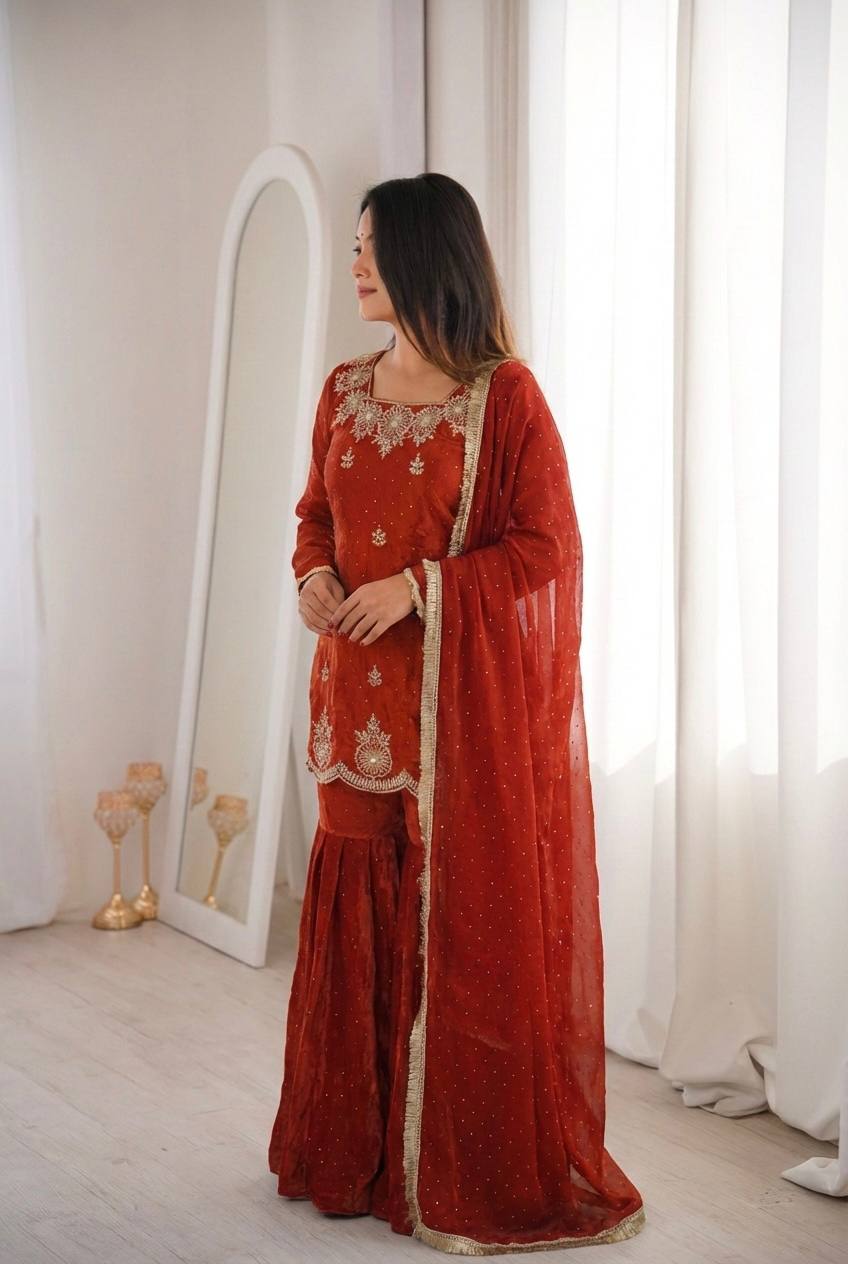 Arti Chauhan Wear Orange Color Designer Zarkan Diamond Work Sharara Se ...