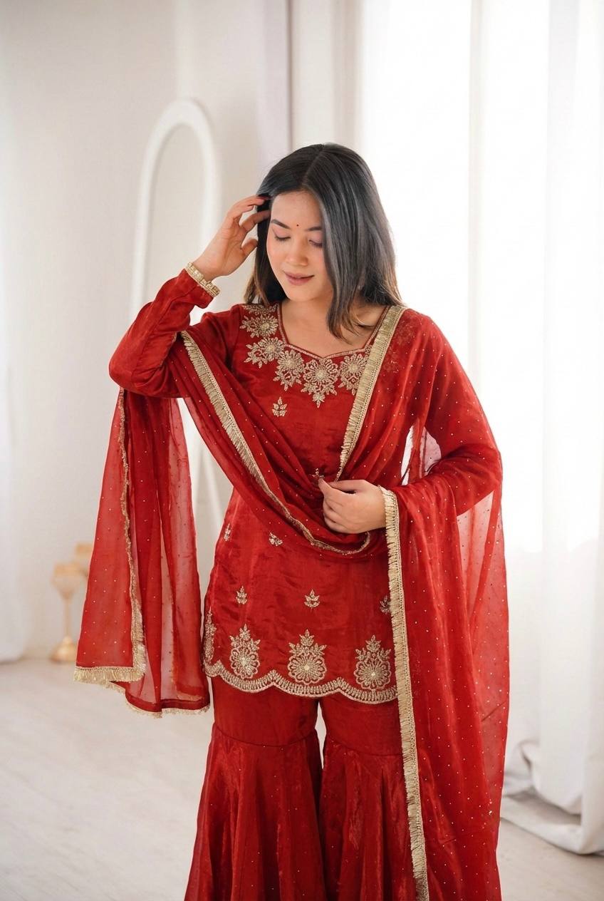 Arti Chauhan Wear Orange Color Designer Zarkan Diamond Work Sharara Se ...