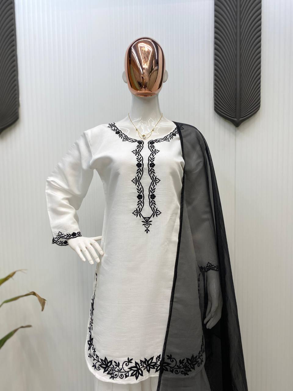 Graceful White Color Roman Silk With Embroidery Designer Salwar Suit