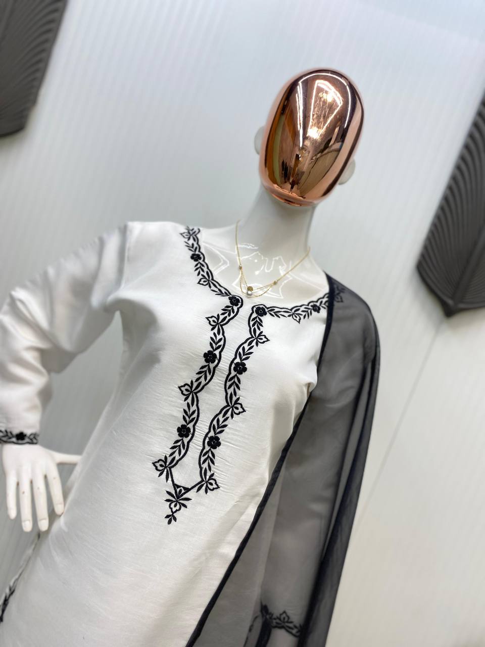 Graceful White Color Roman Silk With Embroidery Designer Salwar Suit