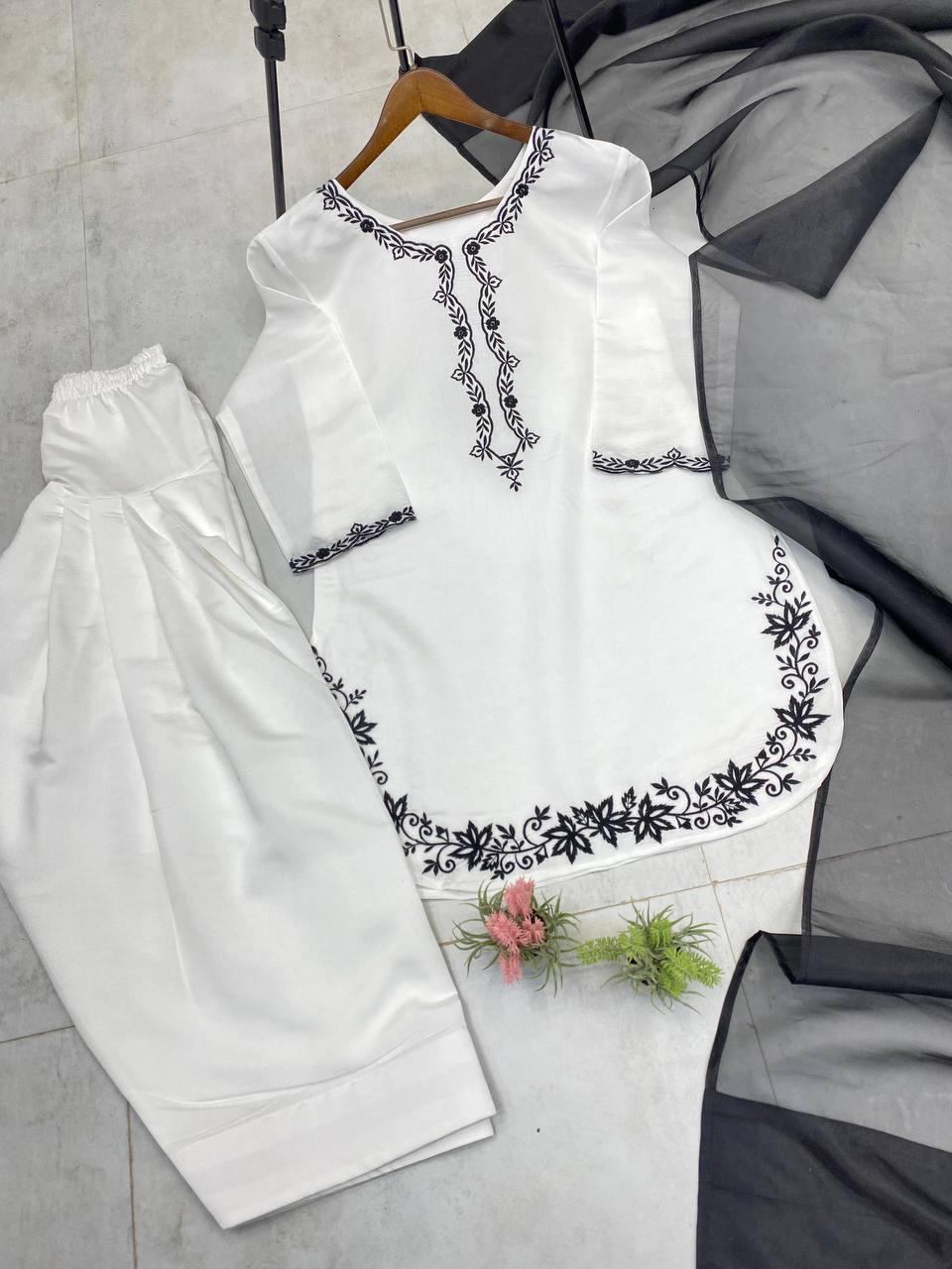 Graceful White Color Roman Silk With Embroidery Designer Salwar Suit