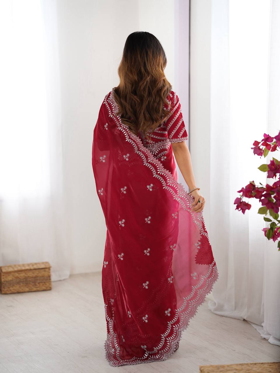 Exclusive Maroon Color Jimmy Chu And Thread With Sequence Work Saree