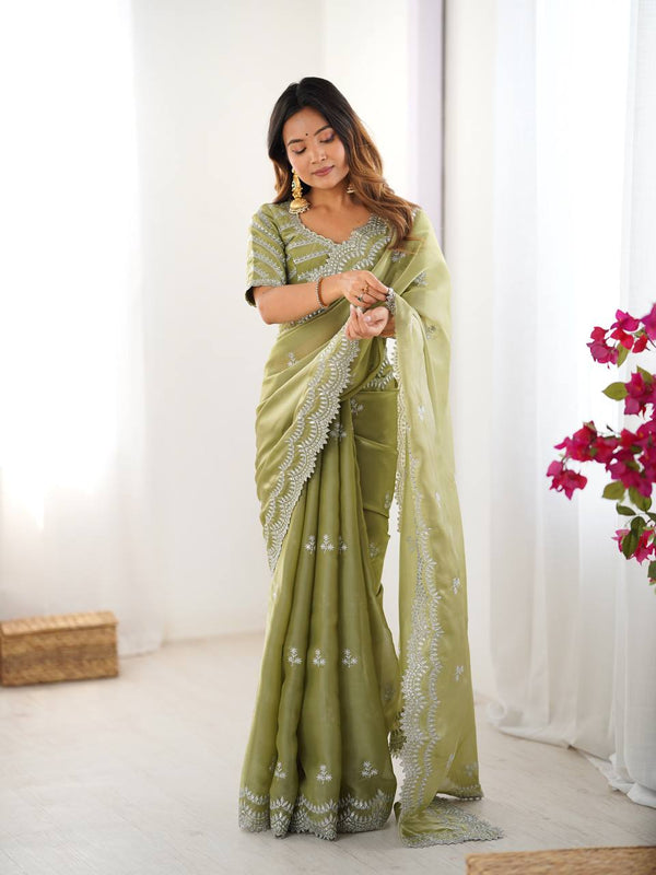 Exclusive Light Green Color Jimmy Chu And Thread With Sequence Work Saree