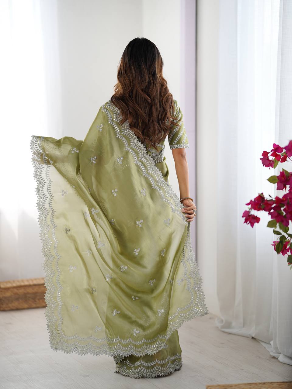 Exclusive Light Green Color Jimmy Chu And Thread With Sequence Work Saree