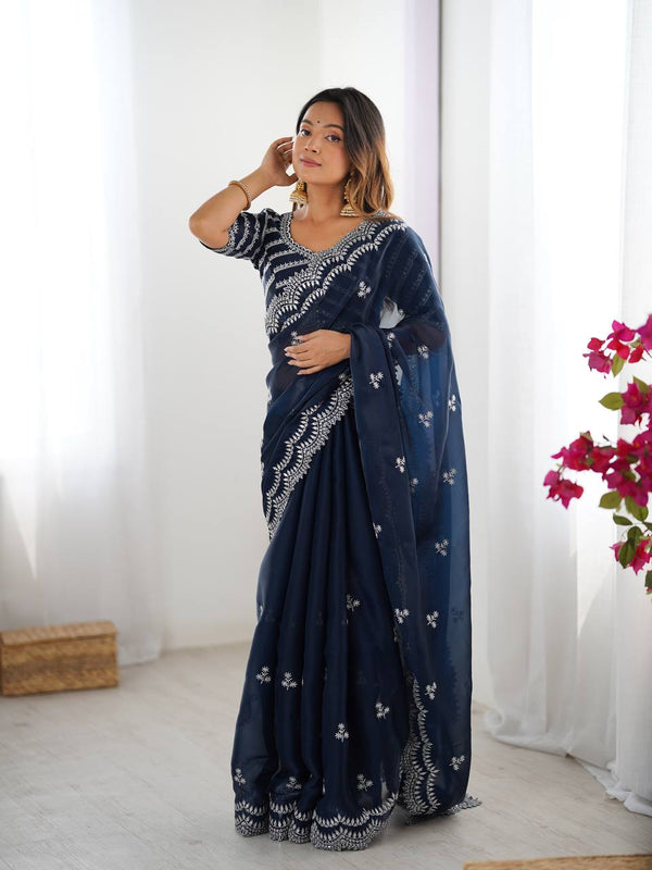 Exclusive Navy Color Jimmy Chu And Thread With Sequence Work Saree