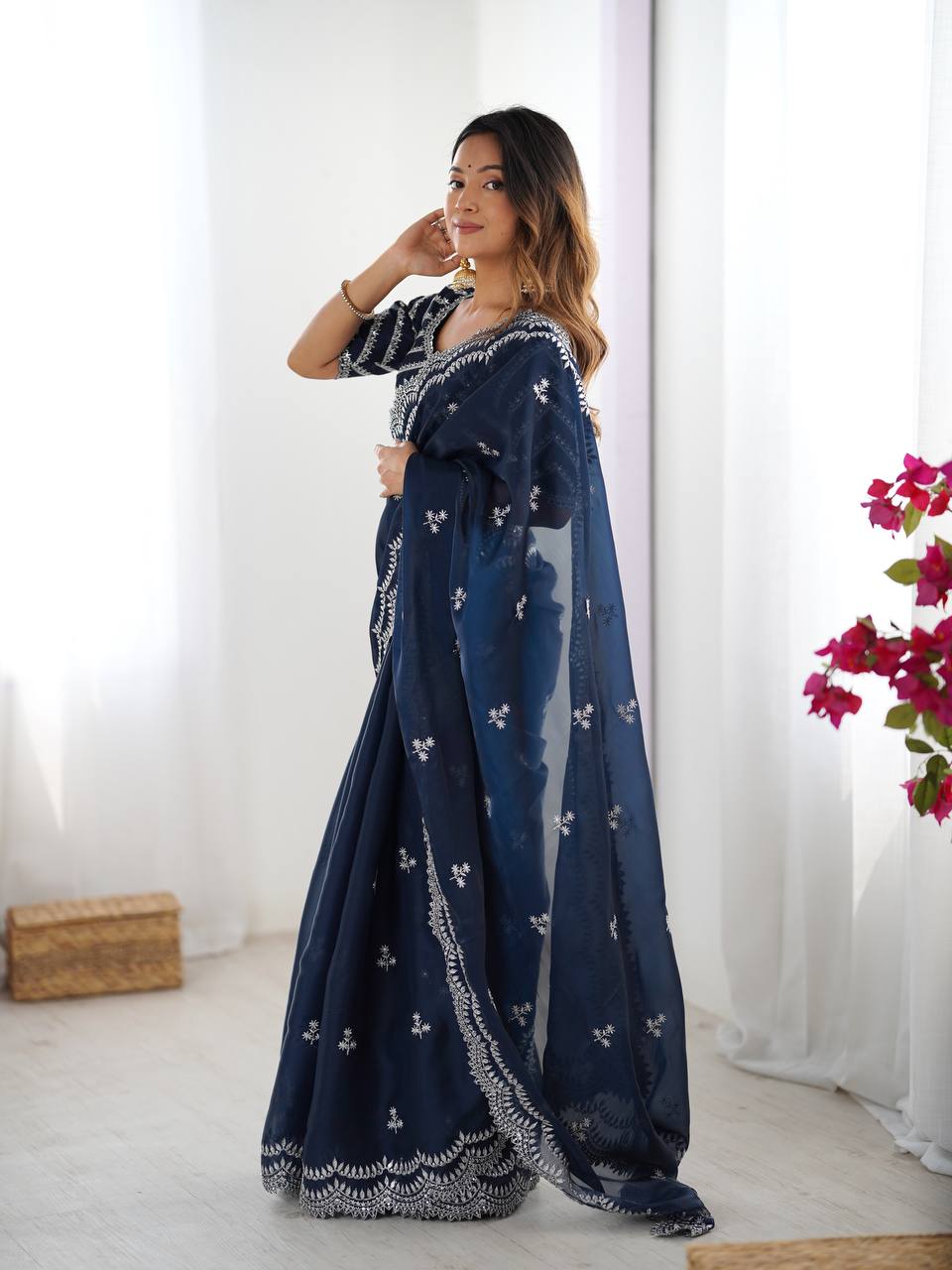 Exclusive Navy Color Jimmy Chu And Thread With Sequence Work Saree