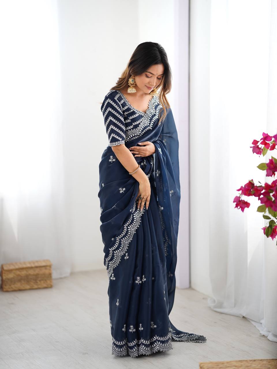 Exclusive Navy Color Jimmy Chu And Thread With Sequence Work Saree