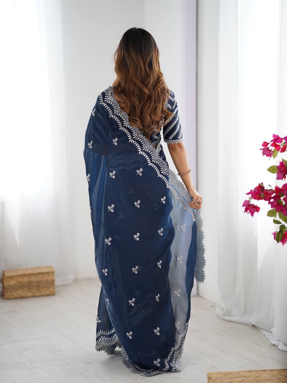 Exclusive Navy Color Jimmy Chu And Thread With Sequence Work Saree