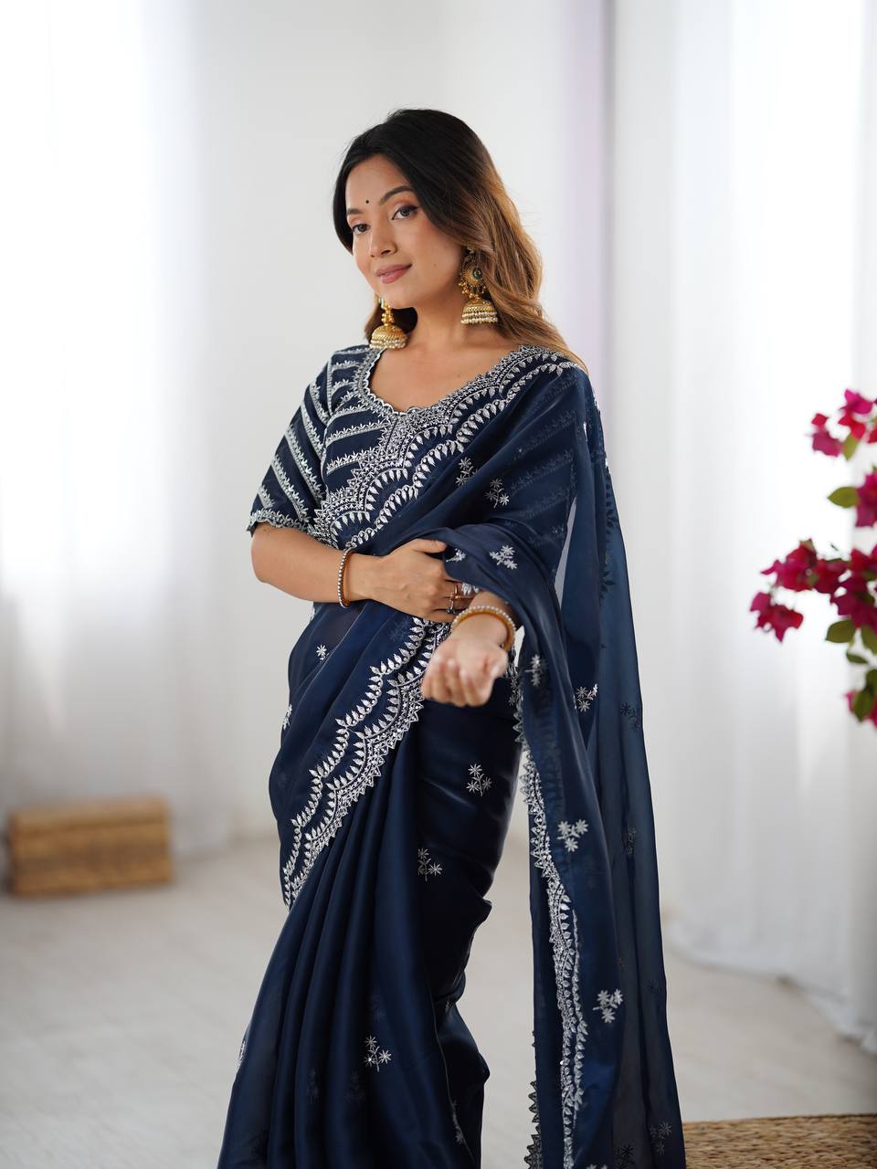 Exclusive Navy Color Jimmy Chu And Thread With Sequence Work Saree