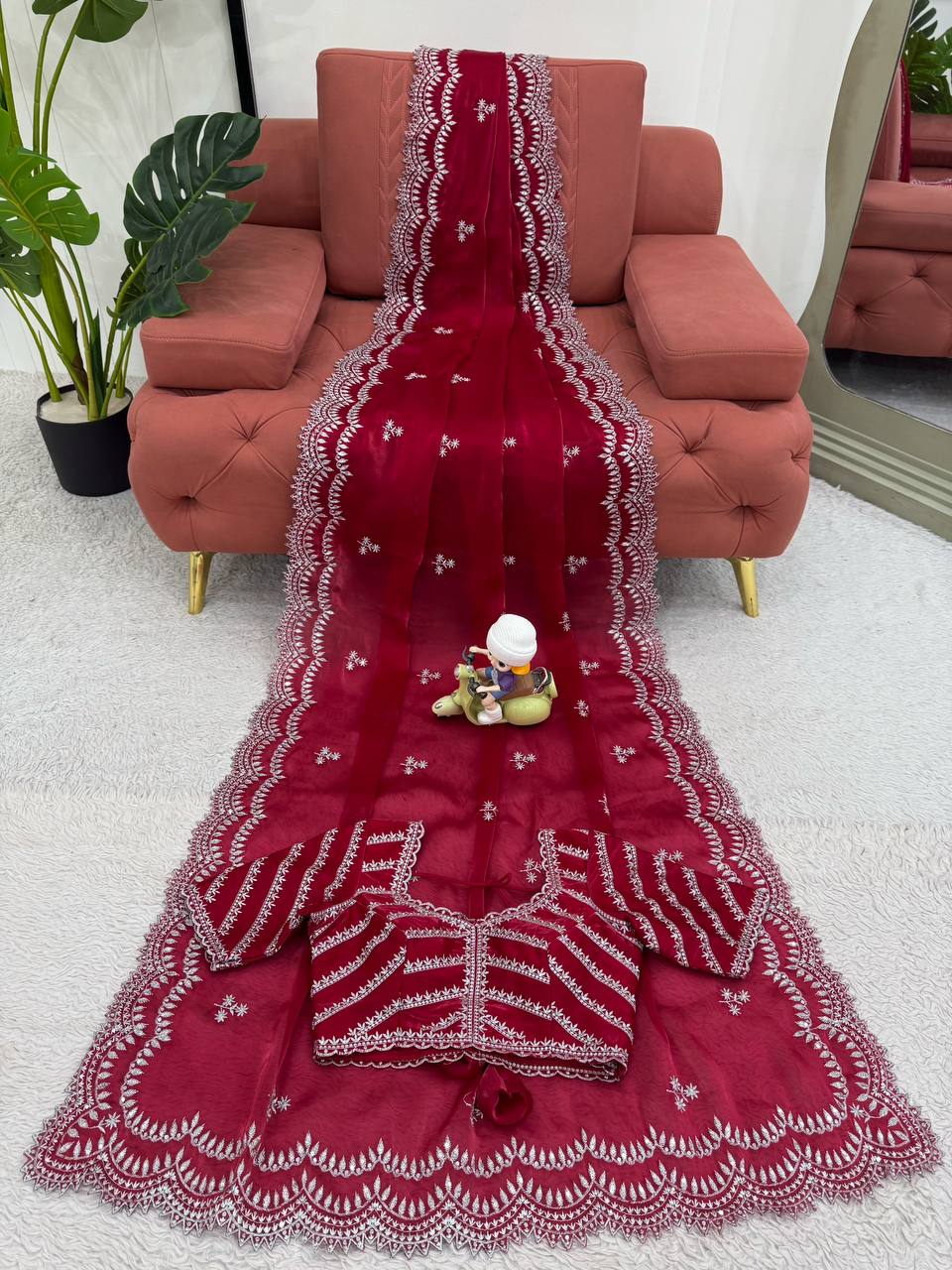 Exclusive Maroon Color Jimmy Chu And Thread With Sequence Work Saree