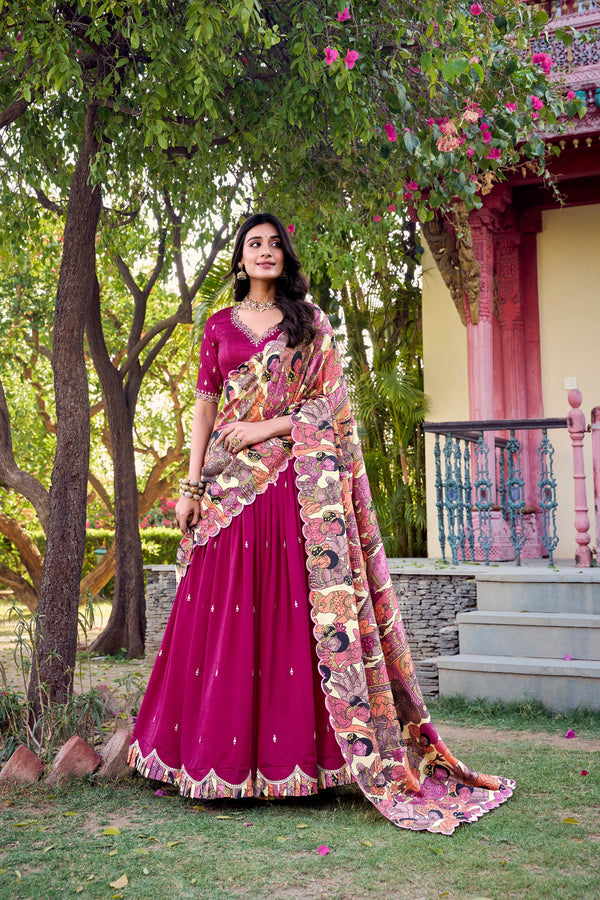 Marvelous Pink Color Vichitra Silk Sequins And Thread Embroidery Work Lehenga Choli