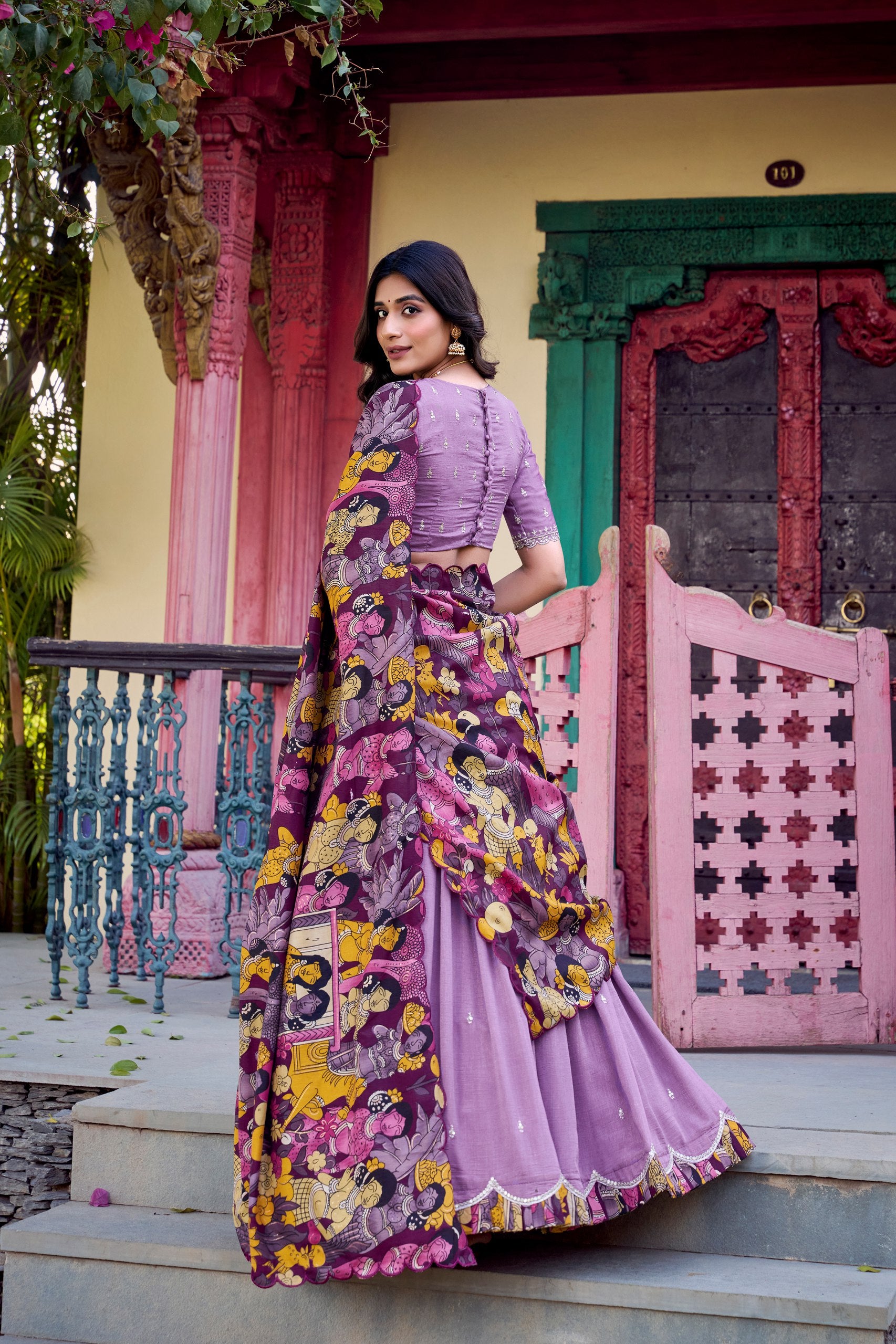 Exclusive Lavender Color Vichitra Silk Sequins And Thread Embroidery Work Lehenga Choli