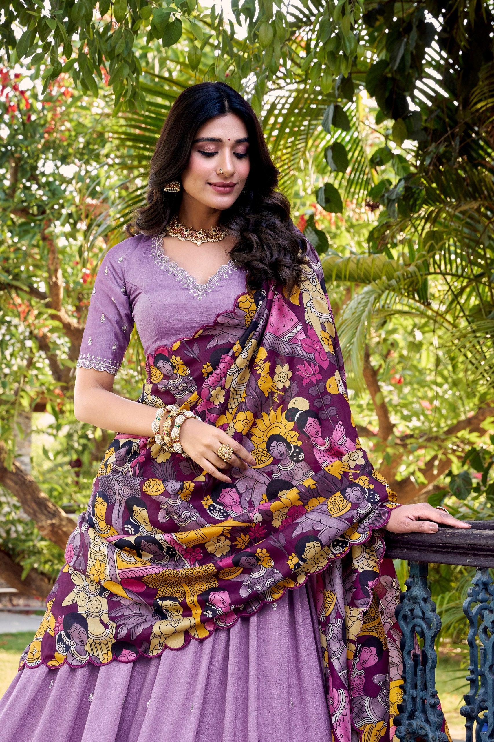 Exclusive Lavender Color Vichitra Silk Sequins And Thread Embroidery Work Lehenga Choli