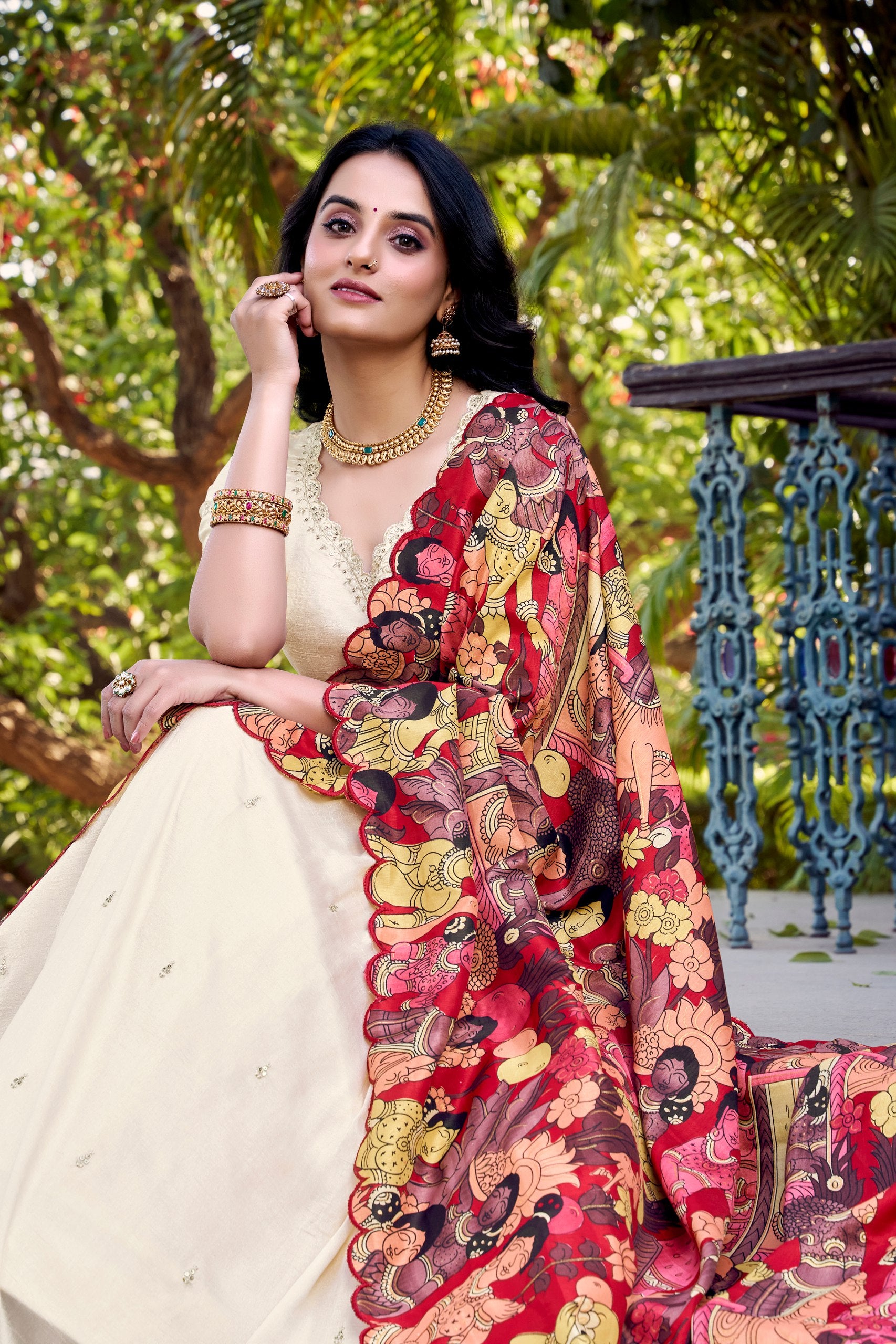 Exclusive Off White Color Vichitra Silk Sequins And Thread Embroidery Work Lehenga Choli