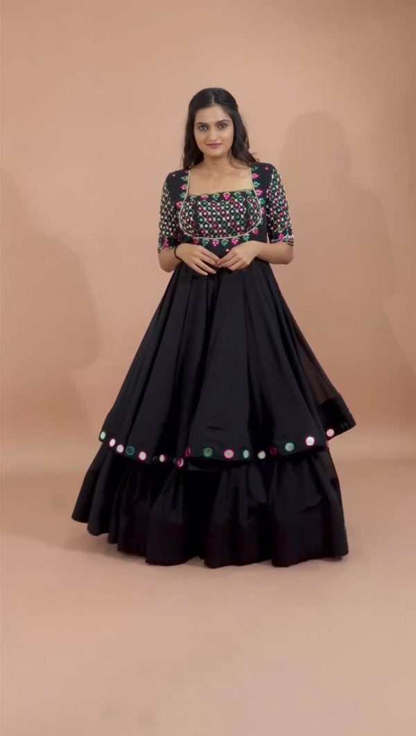 Gorgeous Black Color Mirror Work Top With Designer Lehenga