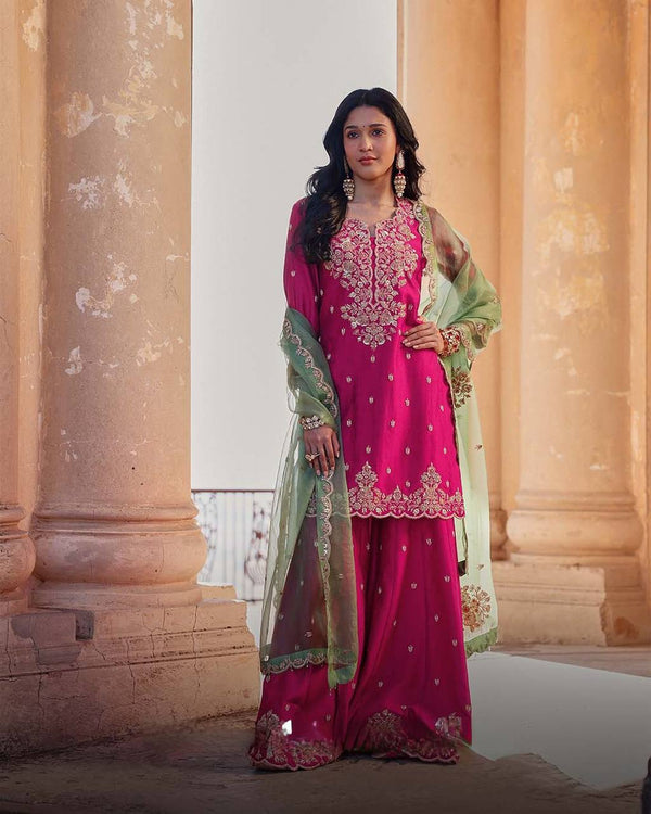 Exclusive Pink Color Embroidery Designer Palazzo Set