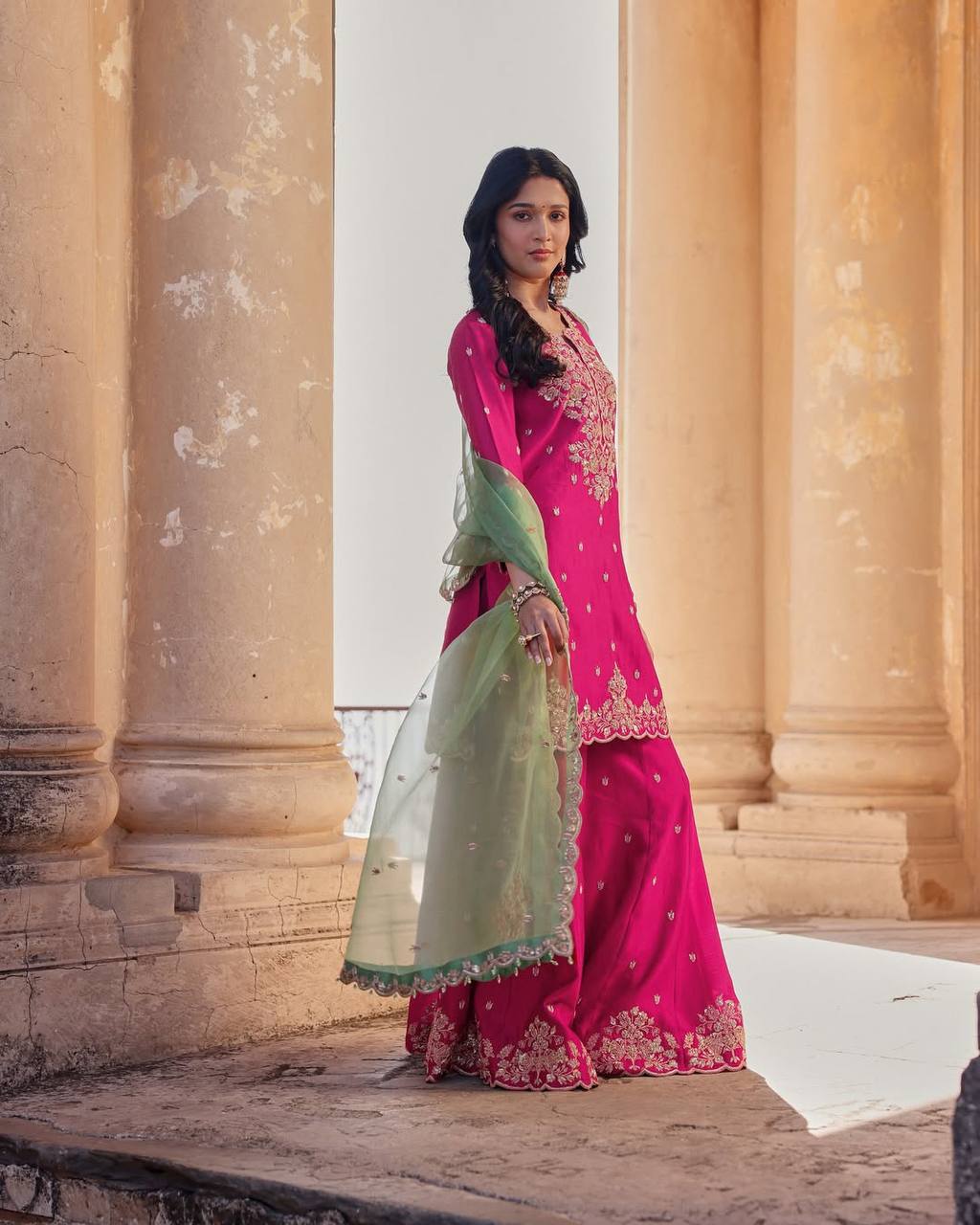 Exclusive Pink Color Embroidery Designer Palazzo Set